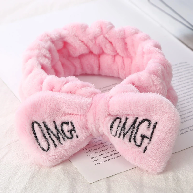 Повязка на голову женская из кораллового флиса с бантом и надписью OMG| |