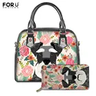 Роскошные женские сумки и кошельки FORUDESIGNS 2 штшт. С рисунком французского бульдогамопсашнауцера Цветочные собаки портретный узор ПУ сумка-тоут