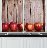fruits kitchen curtains apples in a row against a rustic vintage wooden timber wall delicious artwork print window curtain