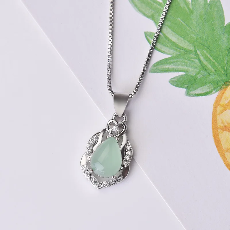 

Elegant Water Drop Light Green Chalcedony Pendants Necklaces Silver 925 Jewelry Necklace For Women Mother's Day Birthdays Gifts