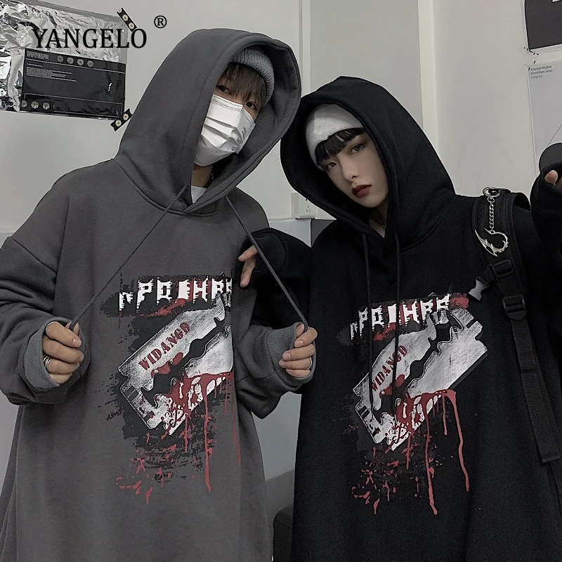 

Yangelo Gothic Blade Print Black Hoodie Sweatshirt Women 2020 Fall Winter Warm Loose Oversized Pullover Woman Unisex Couple Top
