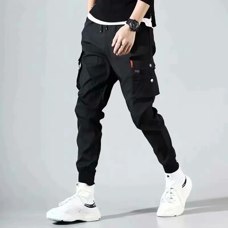 

2021Hip Hop Joggers Mens Black Harem Pants Multi Pocket Ribbons Mens Sports Pants Streetwear Cargo Pants Men Japanese Streetwear