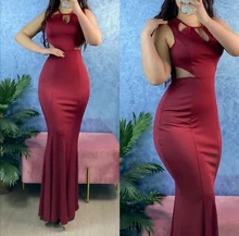 Wine Red Long Elegant Lady Mermaid Evening Dress With Pleated Zipper Back Stretch Satin Abendkleid Robes de Soirée فساتين السهرة (1)