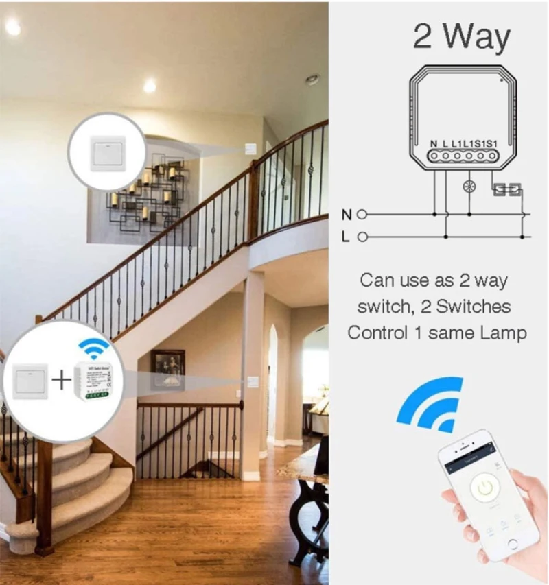 

4pcs Wifi Smart Light Switch DiY Relay Breaker Module 2 Way Smart Life/Tuya APP Remote Control Works with Alexa Echo Google Home