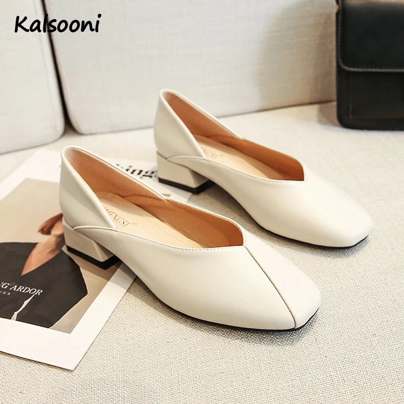 

Kalsooni Autumn Pumps Women Shoes Shallow Square Toe V Line Mules Shoes Low Heel Loafers 34-43