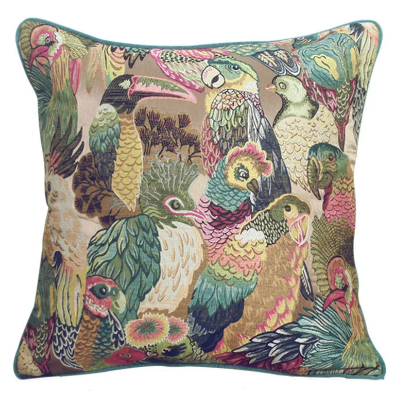

ushion Cover Decorative Pillow Case Modern American Style Jungle Birds Parrot jacquard Art Design Coussin Sofa Decor