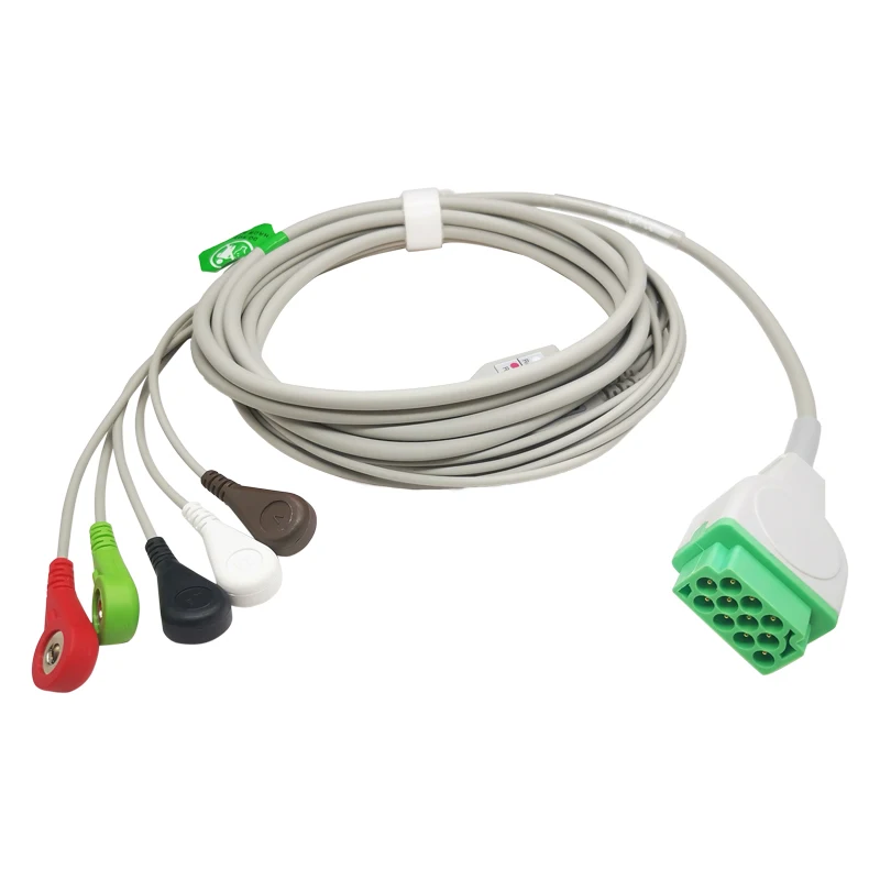 Кабель ЭКГ цельный 5 свинцовых проводов 11 контактов защелка 4 0 стандарт AHA для