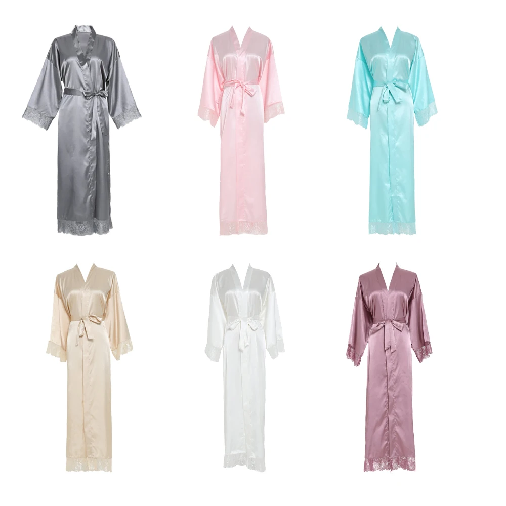 Satin Silk Long Robes House Robe for Women Bridesmaid Robes Robes for Girls Wedding Green Custom Long Sleepwear Gown