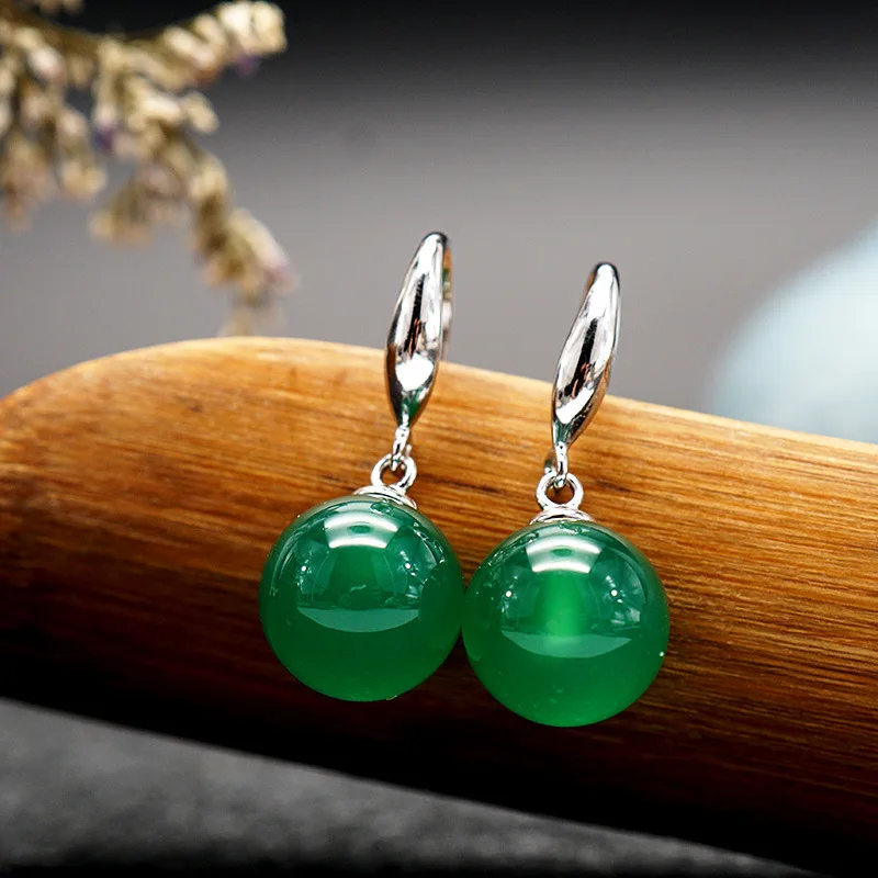HOYON S925 Silver color Emerald Earrings for women Green Gemstone ball Jewelry Silver Drop Earring Gift for wife free shipping