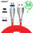 Магнитный кабель Micro USB Type-C, 5 А, светодиодный шнур для быстрой зарядки и передачи данных для iPhone 13 Pro Max, Samsung