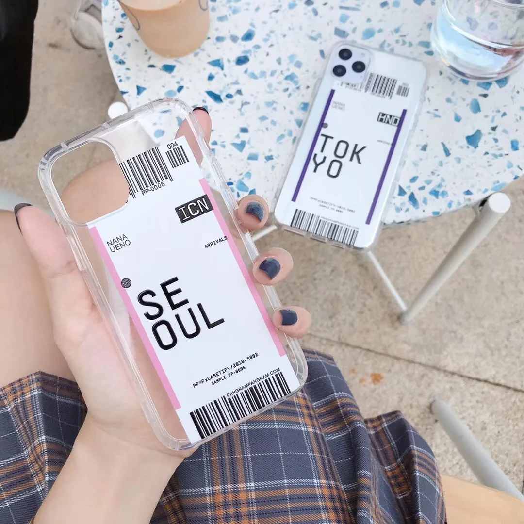 New York Losangeles plane Air ticket QR code Phone Case For Apple iPhone 11 Pro X XS Max XR 7 8 Plus London Beijing Tokyo Coque |