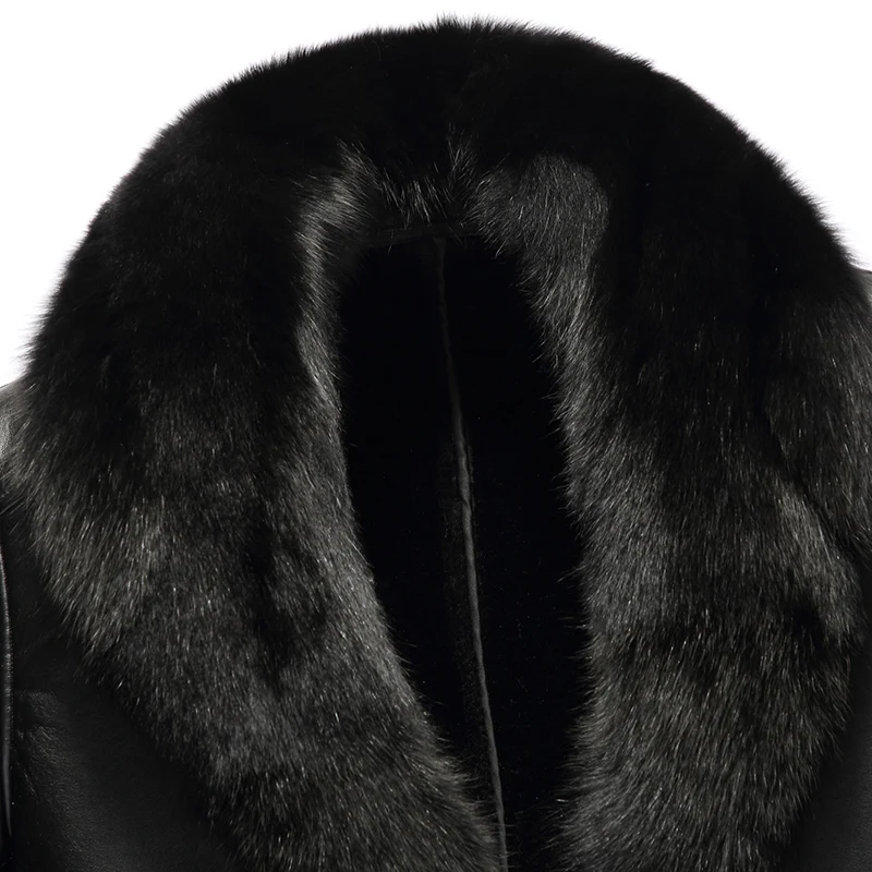 Пальто BATMO мужское из натуральной кожи с воротником лисьего меха | Мужская одежда