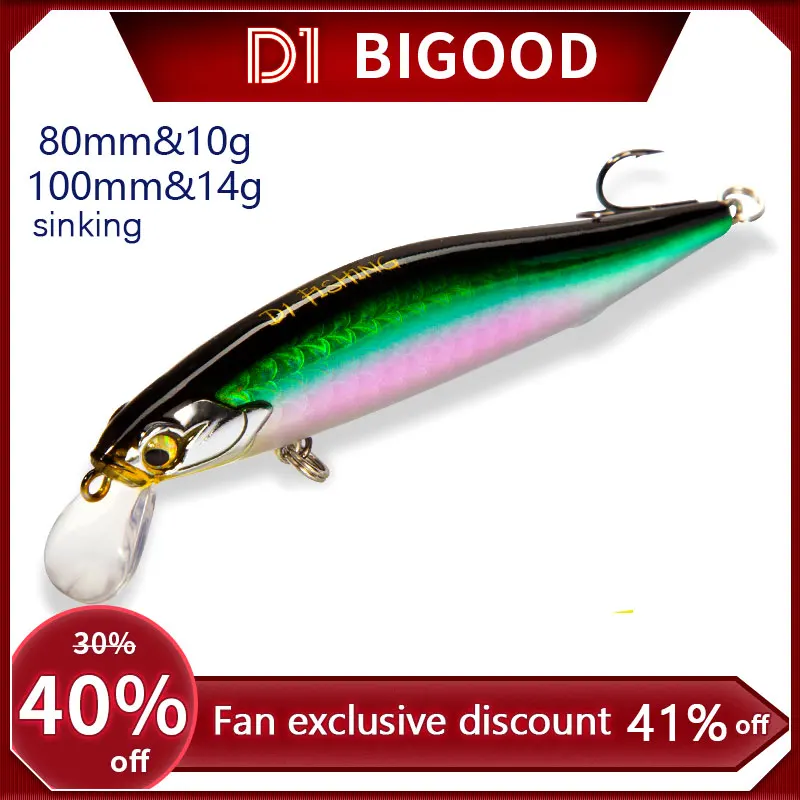 

D1 Sinking Fishing Lures 80mm/10g 100mm/14g Trolling Balck Minnow Laser Saltwater Long Casting Pesca For Tuna See Bass Pike