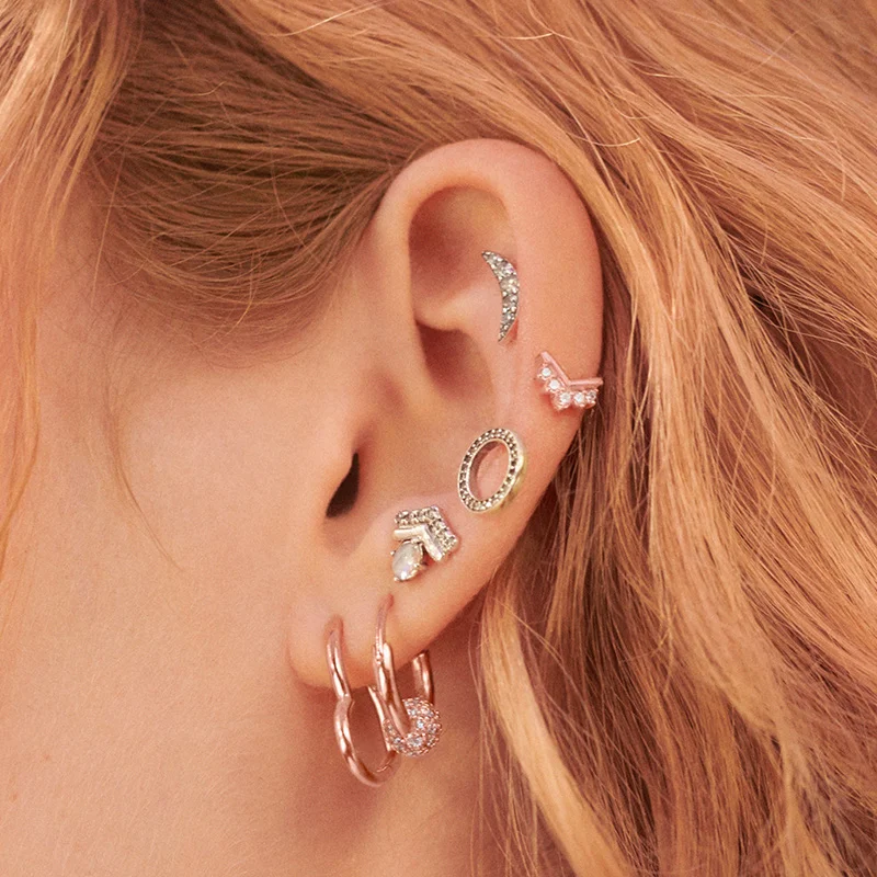 

Pandora 925 Heart Gold Color Sterling Silver Crown Earrings Girl Friend Gift