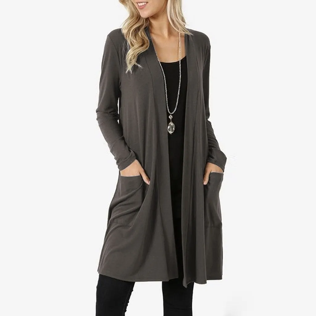 Женская осенне-зимняя куртка Женское пальто трикотажный кардиган с карманами