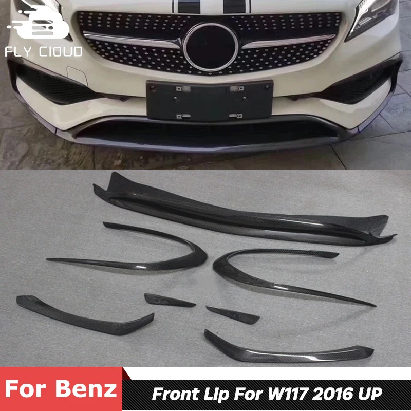 

7 PCS Real Carbon Fiber Material Front Shovel Bumper Splitters Lip For Mercedes Benz W117 Sport Car 2016 Up