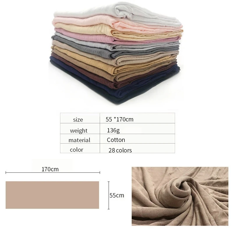 Modal Cotton Jersey Hijab Scarf Solid Color Soft Elastic Women Headscarf Muslim Fashion Islamic Headwrap Turban Long Scarf Shawl