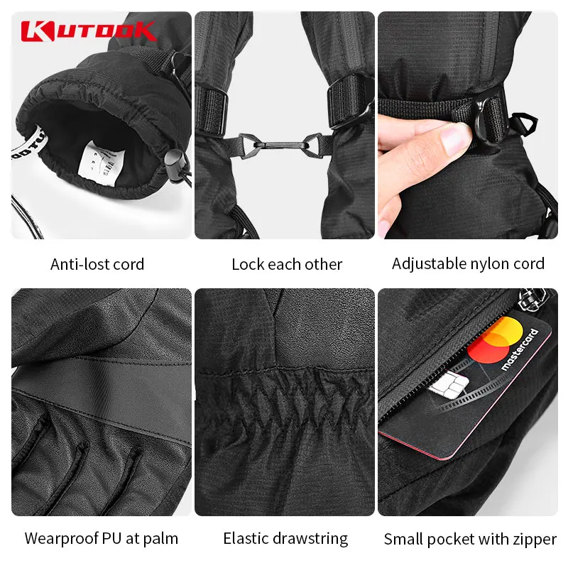 KUTOOK Термальность для катания на лыжах перчатки Водонепроницаемый ветрозащитные