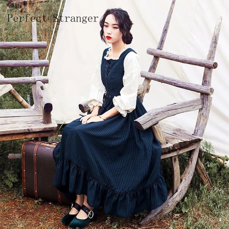 Женское длинное Хлопковое платье в стиле принцессы с квадратным воротником и