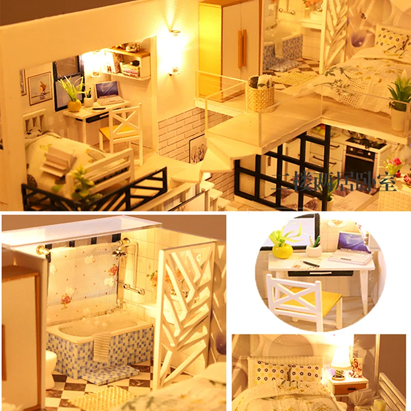 

Doll house Furniture Wooden Miniature DIY Kit with Dust Cover Music Box Assemble Crafts Toy Best Birthday Gift For Children Girl