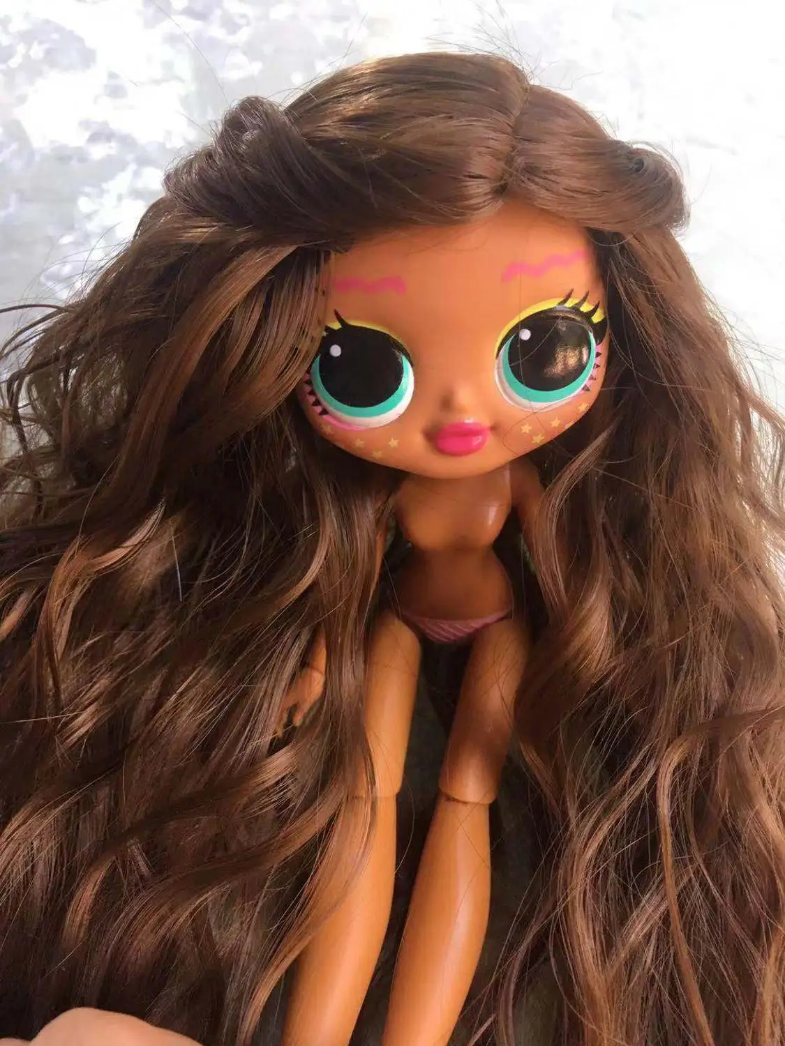 brown curve wig Большая мода сестра кукла игрушка голова парик с телом дети luls кукла, набор игрушек дети DIY кукла часть игрушки девочка DIY туалетный игрушки части - Цвет: brown curve wig