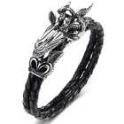 Модный двойной плетеный кожаный браслет с веревкой, мужские браслеты из нержавеющей стали с овечьей головой, ювелирные изделия в стиле панк, мужской браслет, подарки для вечеринки P551