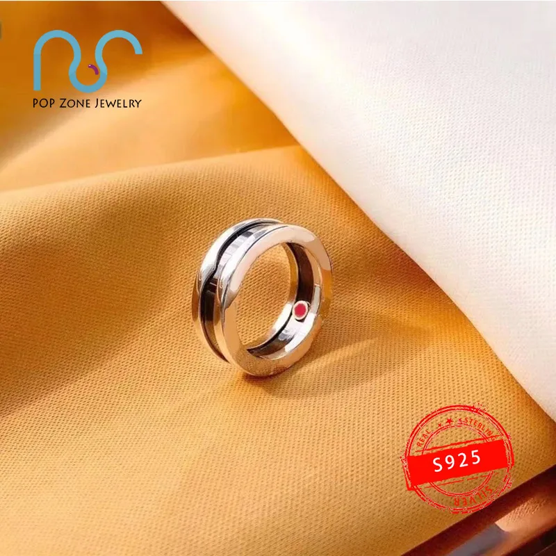 

925 Sterling Silver Ring Brand Zero Children Series Ring Black White Ceramics Red Circles Ring Luxury Jewelry Original With Logo