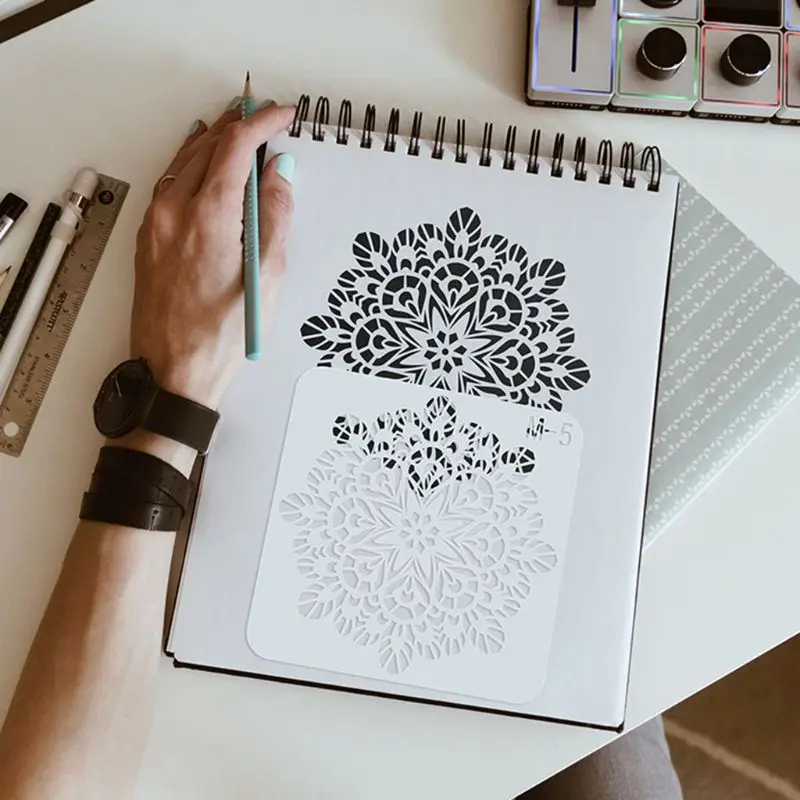 

24/48pcs Mandala Stencils DIY Drawing Template Painting Scrapbooking Paper Card Embossing Album Decorative