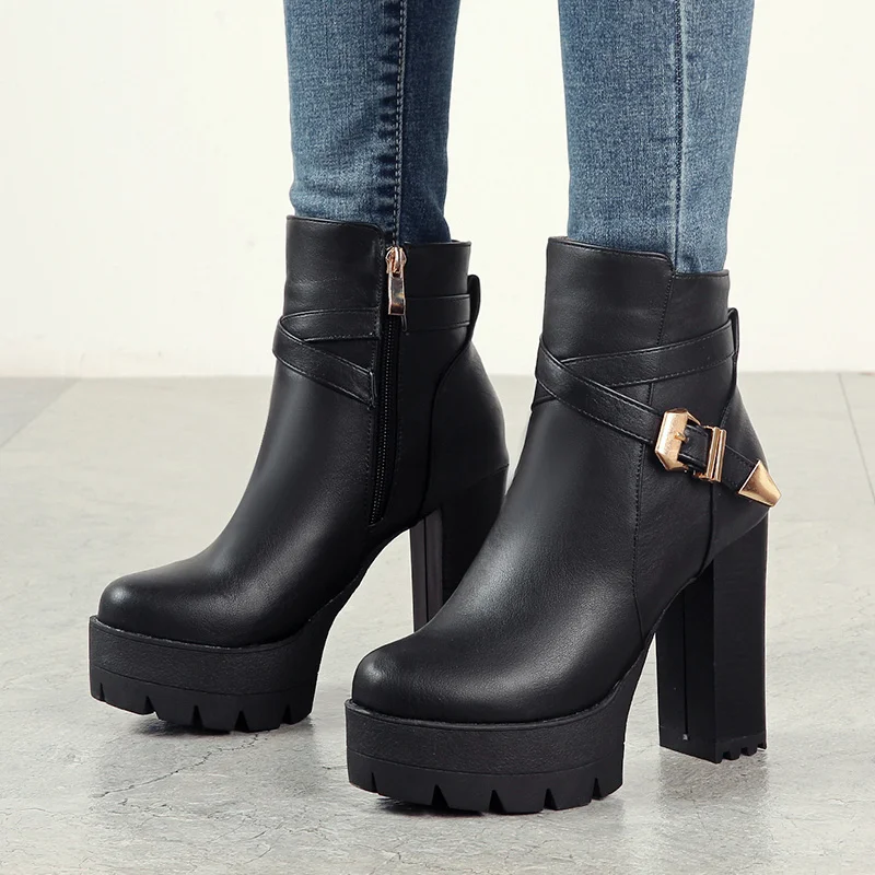 Пикантные ботинки на платформе Женские модные высоком каблуке в стиле панк с