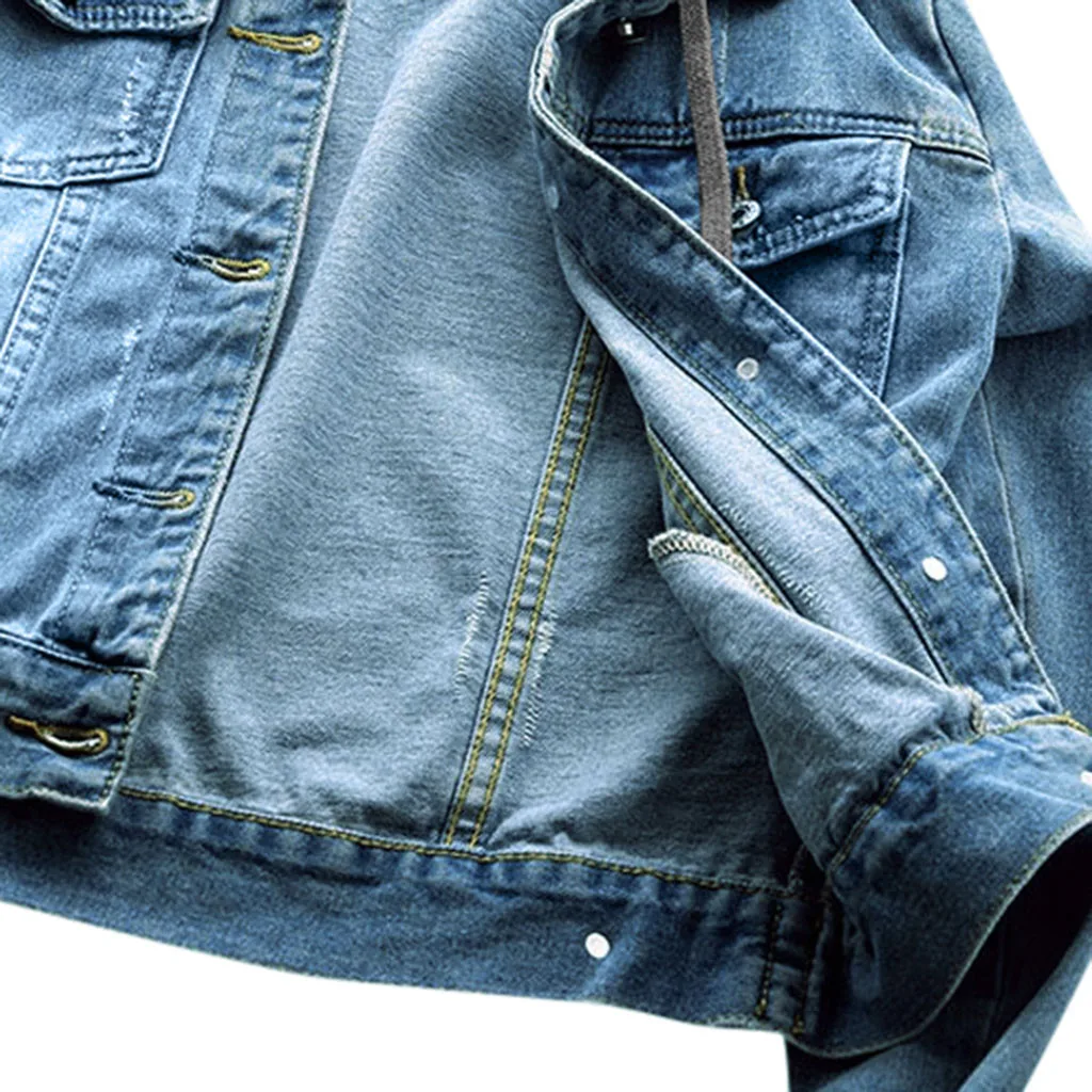 Джинсовая куртка женские толстовки на пуговицах джинсовая Съемная шапка Дамская