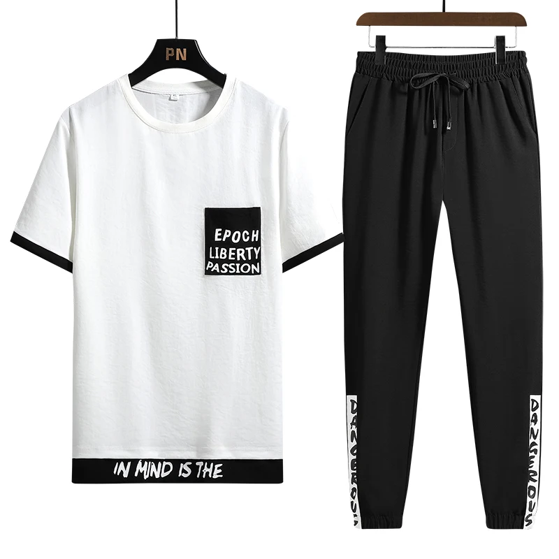 

Men's Sets Hip hop Clothes Streetwear Spring Summer Outfit Male T-shirt + Pants Two Pieces Fashion Set Casual Pullover Plus Size