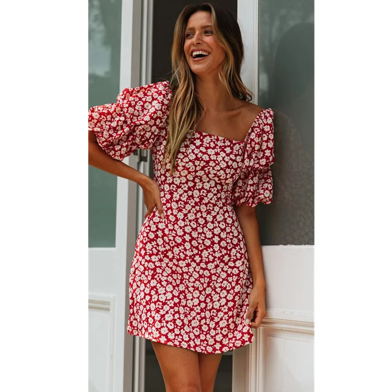 Летнее платье с открытой спиной рукавом до локтя Цветочный пуловер вечерние