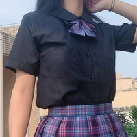 xs 2xl womens summer slim v neck short sleeve shirt girl black accordion pleats tops jk school uniform blouses student clothes