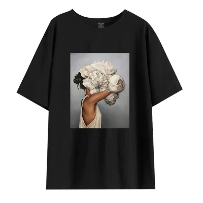 

Women Flower Butterfly Lady Print T Shirt Summer Short Sleeve Harajuku Aesthetics T-shirt Girl 90s Ullzang KPOP Tops Tees