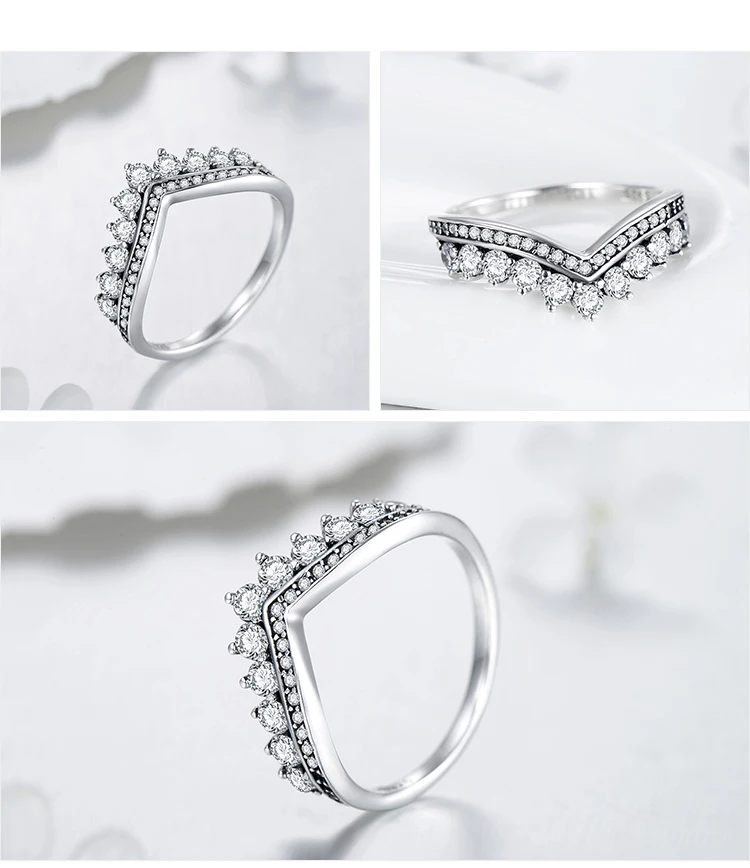 

Fashion 100% Real 925 Sterling Zircon Crown Finger Ring Classic Stackable Silver Jewelry For Women Wedding Christmas Gift