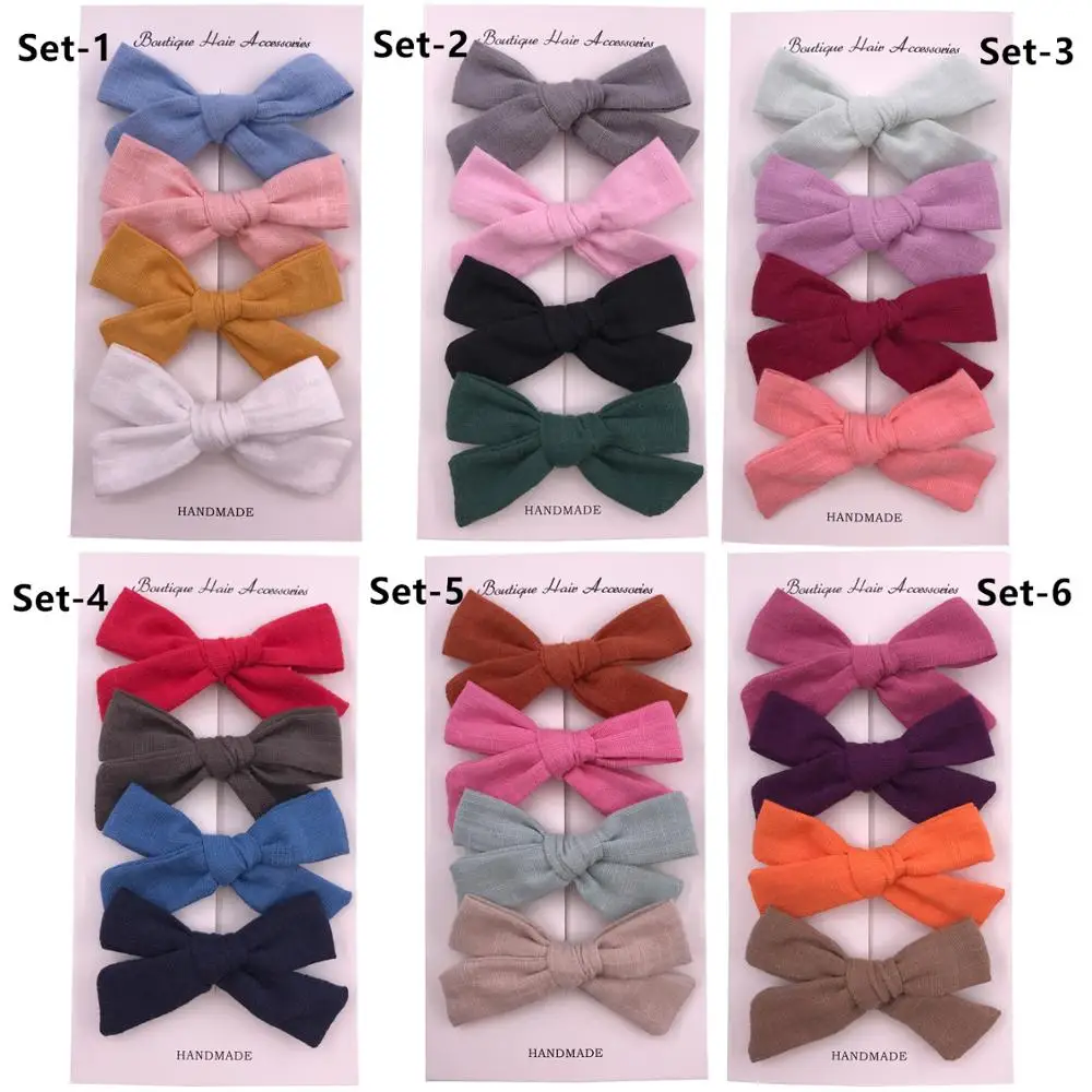 36 шт. = 9 комплектов в партии однотонный хлопковый тканевый бант заколки для волос