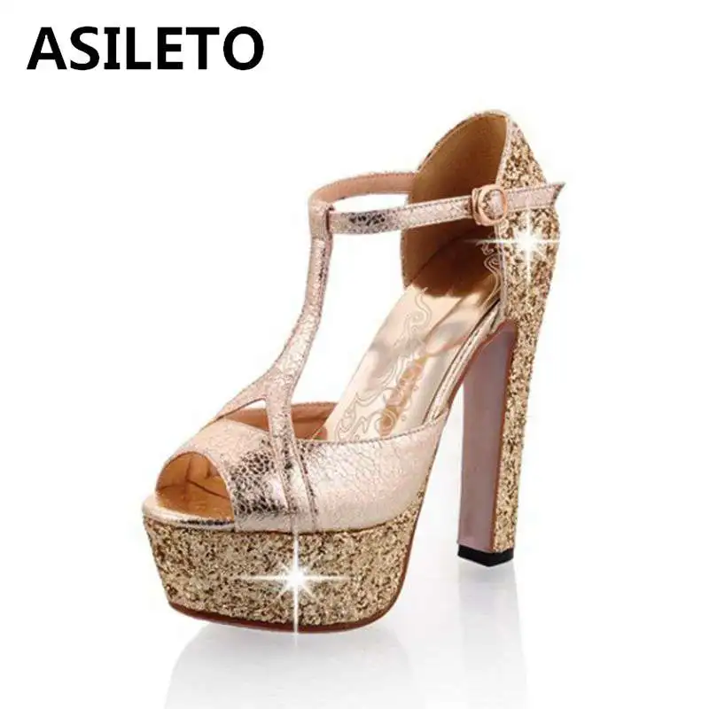 

Женские блестящие сандалии ASILETO, размер 43, на платформе с кристаллами, с открытым носком, на высоких каблуках, женские туфли для вечеринок, св...