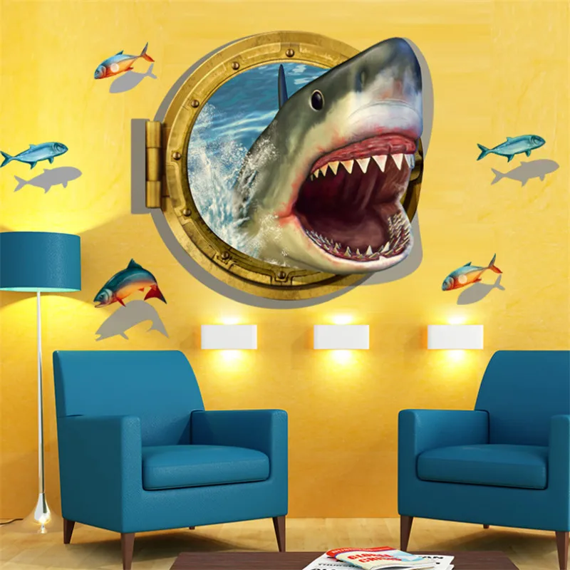 3D настенная наклейка s ванная комната пол Акула детские комнаты ПВХ 60*90 см Съемный