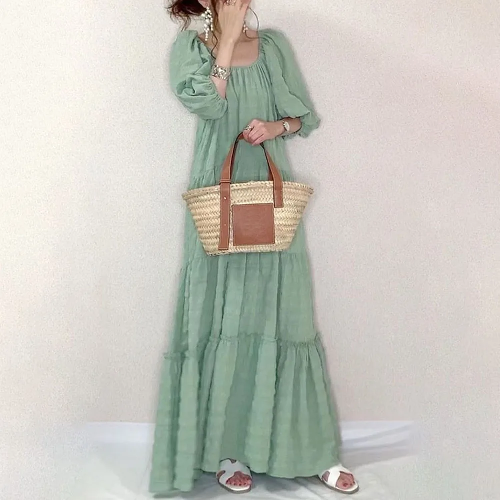 Женское длинное платье трапеция однотонное с v образным вырезом и длинными