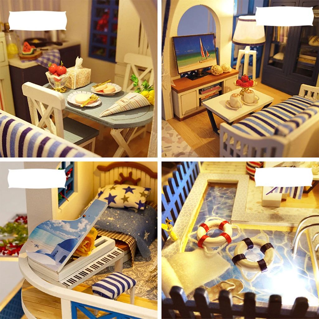 

Creative Doll House Furniture Kit Wooden LED Light Cottage House Building 3D Puzzle Self Assembled Gift