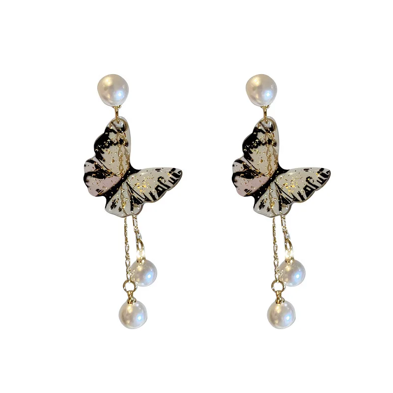 

LOVOACC Fairy Clear Resin Butterfly Tassel Earrings for Women Simulated Pearls Rainbow Simulation Wing Drop Earrings Brincos