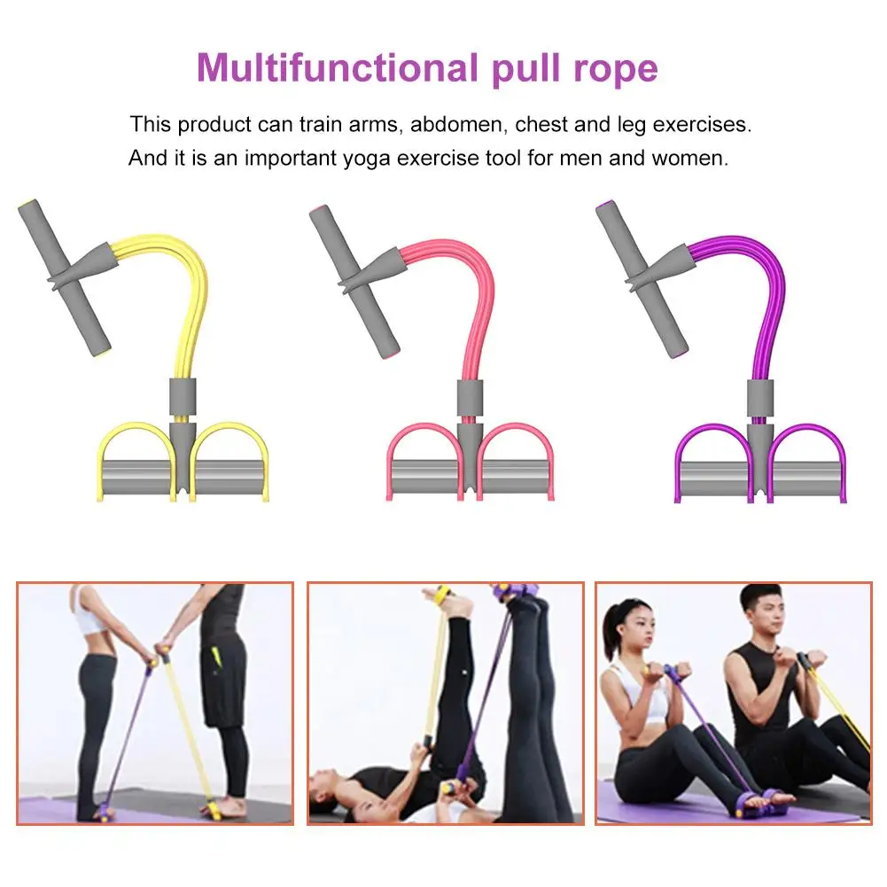 

Multifunctional 4 Tubes Latex Foot Elastic Pull Rope Expander Muscle Fitness Workout Pedal Home Sports Equipment Resistance Band