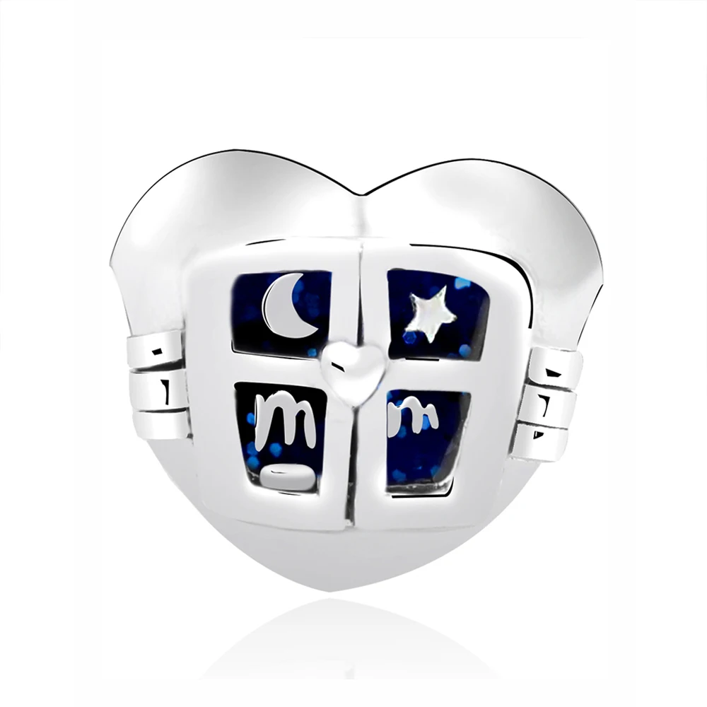 Window Heart Moon 925 пробы, серебряный шарм, бусина, идеальная для мамы, для дома, подвеска в виде сердца, любовь, Подходит для Пандора, браслеты для женщин, сделай сам, ювелирное изделие - Цвет: Window Heart Moon