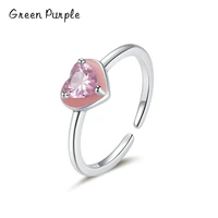 green purple zircon heart ring 100 925 sterling silver cute fashion pink enamel for young girl fine open rings jewelry gift