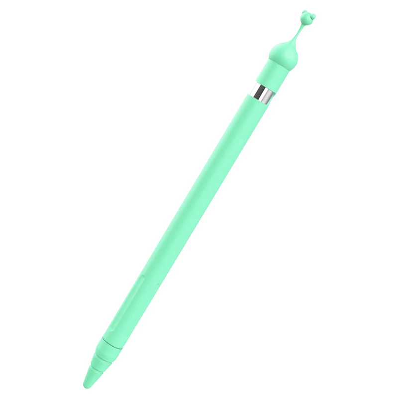 1 Set Cute Cartoon Bear Anti-scroll Silicone Protective Pouch Cap Holder Nib Cover Protective Case Skin For Apple Pencil 1st - Colors: Green