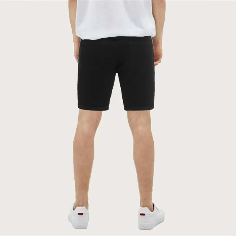 Мужские обтягивающие джинсовые шорты черные до колен уличная одежда байкерские