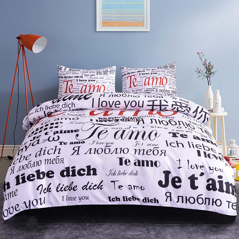 

100 Language I Love You Bedding Set Bedroom Decor Polyester Textiles 2/3pcs Include Bed Sheet/Duvet Cover/Pillowcase/bedspread