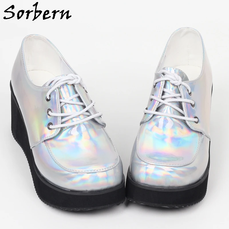

Sorbern Low Heel Wedges Platform Shoes Lace Up Punk Round Toes Lolita Shoes Plus Size 43 Women Shoes Black Heels Custom Colors