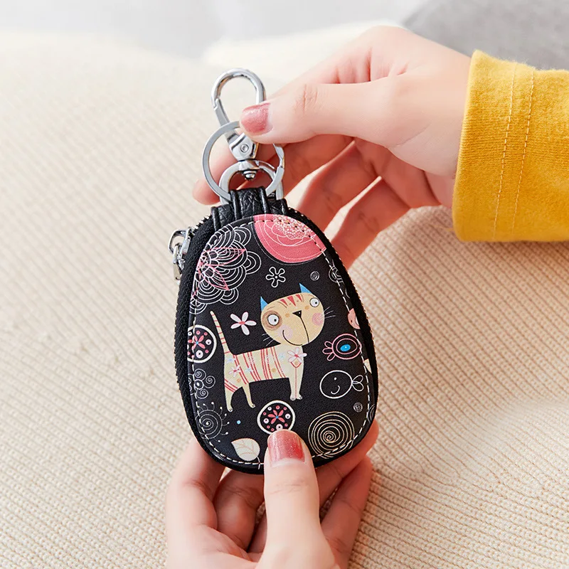 

Fashion PU Leather Painted Design Women Girls Key Bag Key Wallets Housekeepers Car Key Holder Case High Quality Keychain Pouch