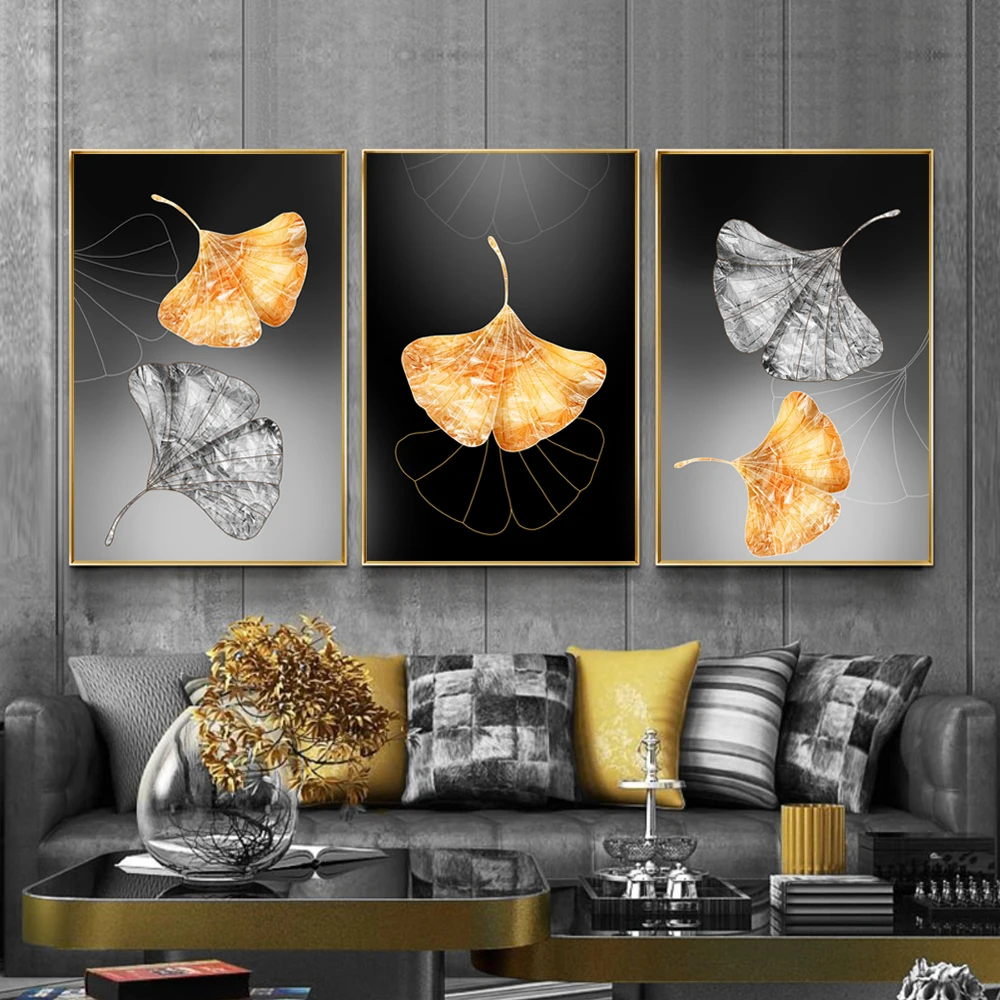 No Frame Aesthetic Room Decor Art Canvas Painting Abstract Leaf Ginkgo Plant Landscape Picture For Living Wall | Дом и сад